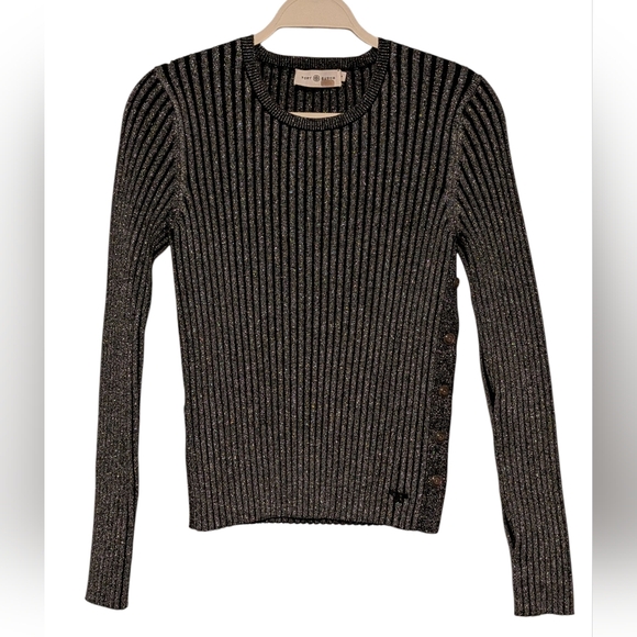 Tory Burch Lurex Stripe Crewneck Sweater - Picture 1 of 7